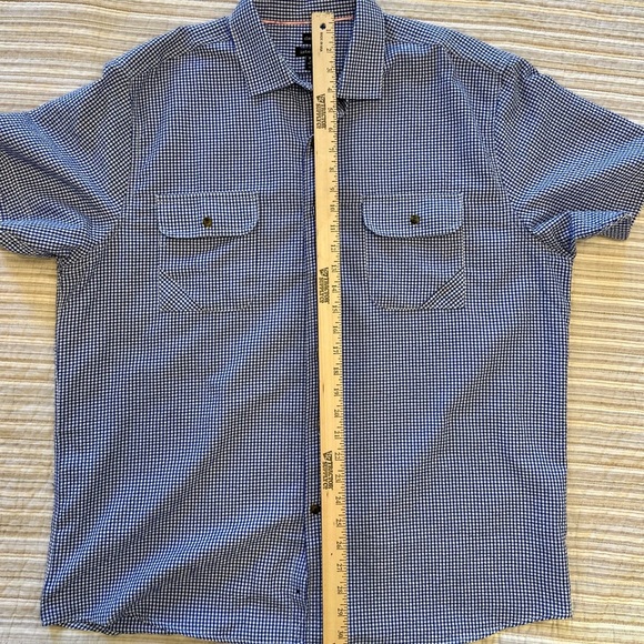 Interaffair Classic Fit Blue Checkered Short Sleeve Button Up, Size XL - Picture 6 of 7